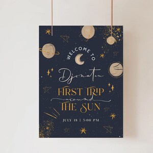 First Trip Around The Sun Birthday Welcome Sign Outer Space Birthday Welcome Poster 1st Birthday Baby Astronaut Galaxy Party Decor Printable