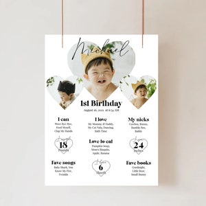 First Birthday Milestone Sign 1 Year Photo Baby Milestone Board Minimal Printable Sign Custom Picture Milestone Poster Instant Download
