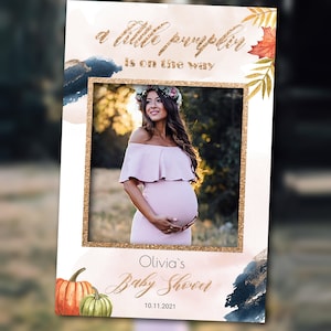 Pumpkin Baby Shower Photo Booth Frame Template Fall Little Pumpkin Photo Props Autumn Baby Shower Selfie Frame Instant Download YFAL01