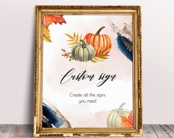 Personalized Pumpkin Custom Sign Template Editable Fall Birthday Table Sign Decor Printable Autumn Baby Shower Poster Download YFAL01