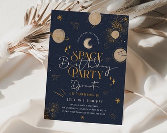 Space Birthday Invitation Any Age Boy or Girl Editable Outer Space Birthday Invite Galaxy Blast Off Printable Template Digital Download