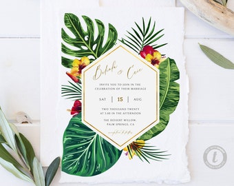 Tropical Wedding Invitation Template Hawaiian Wedding Invitation Instant Download Printable Beach Destination Wedding Invitation WY05