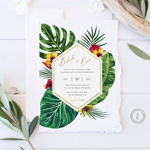 Tropical Wedding Invitation Template Hawaiian Wedding Invitation Instant Download Printable Beach Destination Wedding Invitation WY05