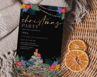 Tropical Christmas Party Invitation Christmas Luau Invitation Tropical Christmas Tree Party Invitate Editable Beach Christmas Invite