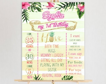 Tropische verjaardag mijlpaal Poster Aloha eerste verjaardag teken Luau Party mijlpaal Board Hawaiiaanse verjaardag mijlpaal teken Instant Download