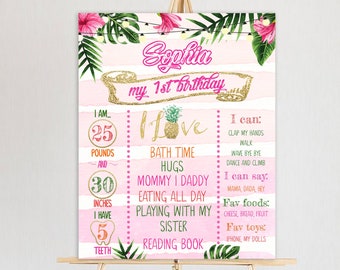 Luau verjaardag mijlpaal Poster sjabloon Hawaiiaanse eerste verjaardag teken tropische partij mijlpaal Board Aloha verjaardag mijlpaal teken TGAP