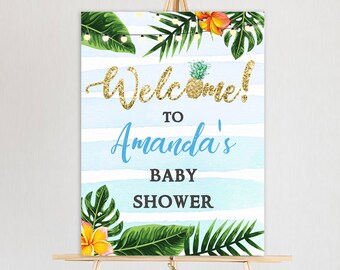 Tropical Welcome Sign Template Luau Baby Shower Welcome Poster Hawaiian Welcome Sign Download Boy Aloha Party Welcome Sign Decor TGAB