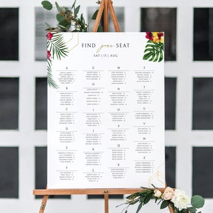 Tropical Seating Chart Template Alphabetical Seating Chart Hawaiian Seating Sign Download Beach Wedding Seating Plan WY05