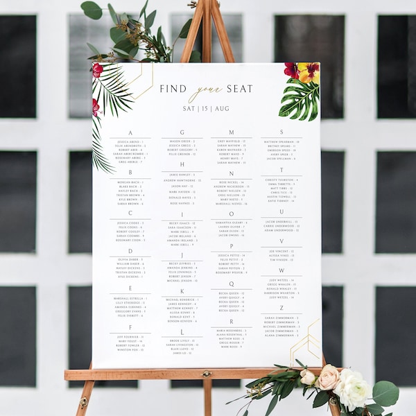 Hawaiian Seating Chart Template Etsy