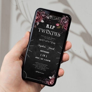 Mobile RIP 20s Twenties 30th Birthday Invitation, Floral Death to my Youth Party Digital Invitation, Electronic Invitation, Text Evite