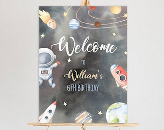 Space Welcome Sign Download Trip Around The Sun Poster Printable Rocket Birthday Welcome Sign Template Galaxy Planets Party Decor YSPA01