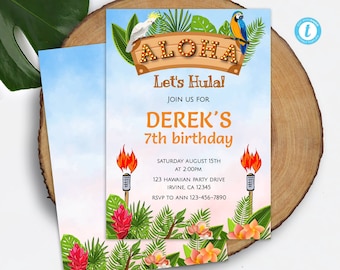 Aloha Birthday Invitation Instant Download Hawaiian Invitation Template Tropical Invitation Luau Invitation Tropical Party Invite