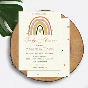 Boho Rainbow Baby Shower Invitation Neutral Baby Shower Invitation Download Pastel Rainbow Baby Shower Invite Muted Rainbow Invite BR01