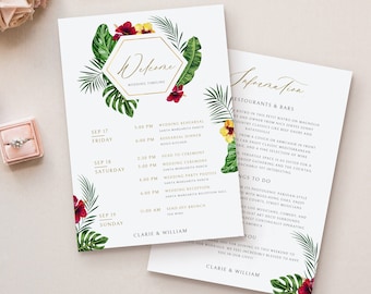Hawaiian Wedding Timeline Itinerary Template Destination Wedding Schedule Download Luau Welcome Letter Tropical Welcome Bag Note WY05