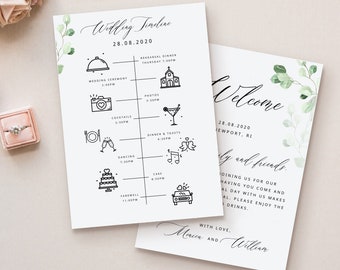 Greenery Wedding Timeline Template Greenery Wedding Itinerary Download Printable Greenery Welcome Letter Greenery Welcome Bag Note WY01