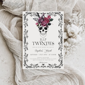 RIP 20s 30th Birthday Invitation, Muerte a mi fiesta de los 20s Invitación editable, Funeral 30th Birthday Digital Mobile Invitación, RIP Twenties Skull
