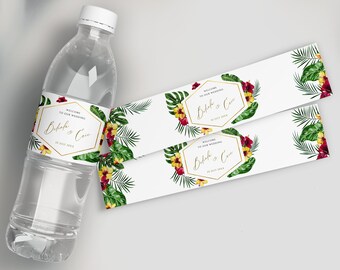 Hawaiian Water Bottle Label Tropical Beach Wedding Water Label Template Luau Water Label Download Destination Wedding Decor WY05