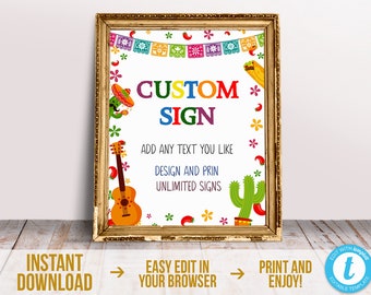 Fiesta Custom Sign Template Editable Mexican Birthday Table Sign Decor Printable Cinco de Mayo Poster Fiesta Poster Instant Download