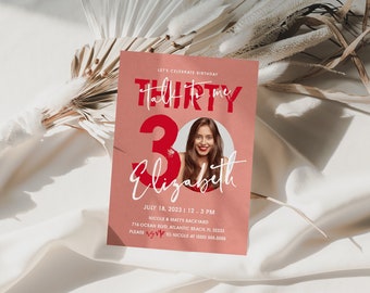 Talk Thirty To Me 30th Birthday Invitation with Photo Elegant 30 Party Invitation Template Editable Modern Women Anniversary Photo Invite