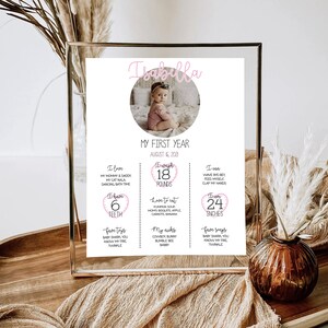 First Birthday Milestone Sign Baby Girl First Year Banner One Year Girl Milestone Board Girl&#39;s 1st B-day Milestone Poster One Year Sign