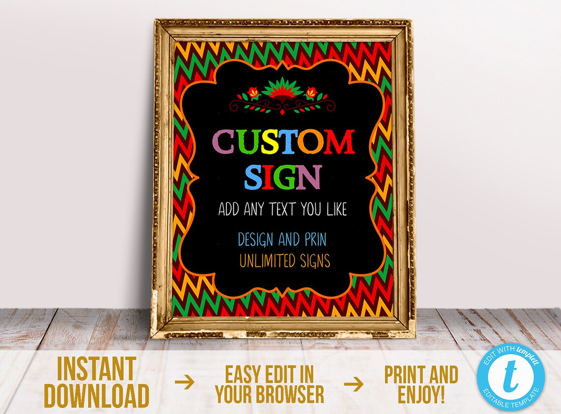 Chalkboard Fiesta Custom Sign Template Editable Cinco de Mayo | Etsy