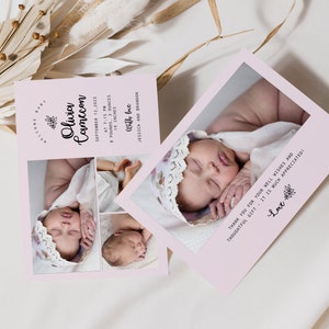 Neugeborenen Baby Geburt Ankündigung Vorlage Mädchen Geburt Stats Karte Editierbare Vorlage Einfache Neugeborene Baby Geburt Karte Sofortiger Download Templett