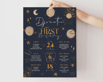 First Trip Around The Sun Birthday Milestones Sign Editable Outer Space Birthday Milestone Poster Galaxy Planets First Birthday Party Banner