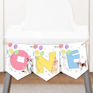 Dog Birthday High Chair Banner Puppy 1st Birthday Party High Chair Banner One Pawty Birthday Chair Banner Pets B-day Boy Girl One Banner