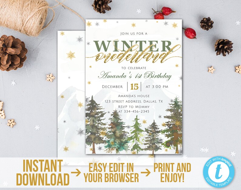 Winter Onederland Invitation Template Adventure First Etsy