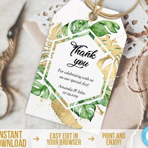 Tropical Thank You Tag Gold Tropical Favor Tag Template Hawaiian Favor ...