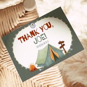Carte de remerciement One Happy Camper Modifiable Little Camper Merci Télécharger Carte de remerciement Camper Thème de fête de camping Modèle de carte de remerciement