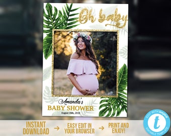 Baby Shower Photo Booth Frame Editable Tropical Photo Props Frame Oh baby Photo Booth Printable Baby Shower Selfie Frame Instant Download