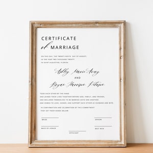 Moderne minimalistische Heiratsurkunde Vorlage Moderne Hochzeitsurkunde Andenken Sofortiger Download, einfache Heiratsurkunde WY03