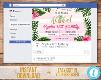 Tropical Birthday Facebook Event Cover Aloha Facebook Cover Image Hawaiian Facebook Event Cover Luau Facebook Cover Instant Download TGAP