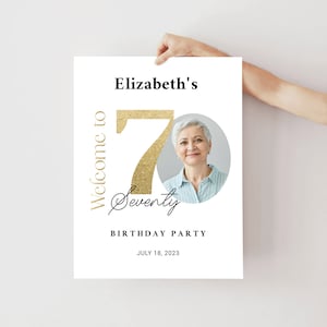 70e anniversaire Signe de bienvenue Tout âge Modifiable Imprimable Anniversaire Bannière de bienvenue Hommes ou Femmes Affiche de fête d’anniversaire Signe de bienvenue