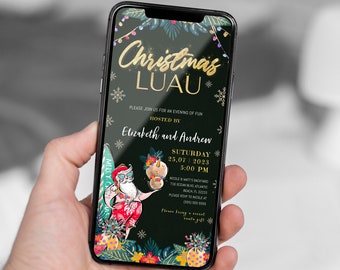 Elektronisk inbjudan till julluau Jul i juli Hawaiian Party Evite Sommartomten Digital skyltmall Julluau Party Evite