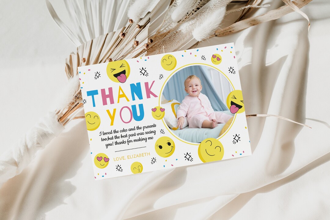 Smiley Face Thank You Card With Photo Smiley Face Birthday Etsy New