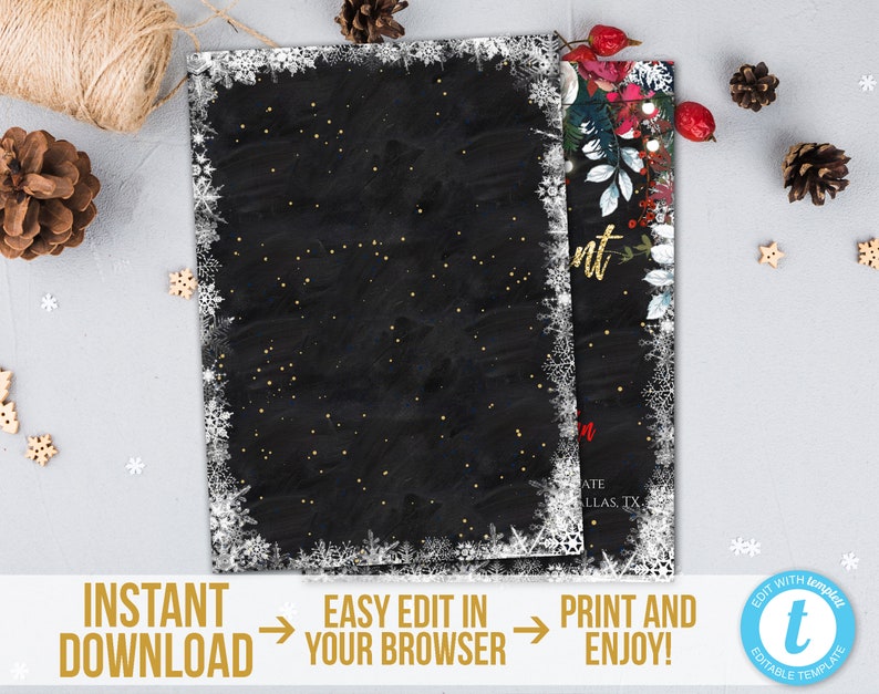 Christmas Engagement Party Invitation Gold Chalckboard Holiday Etsy