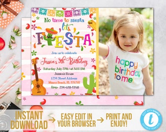Fiesta Birthday Invitation with Photo Instant Download Mexican Invitation Template Let’s Fiesta Invitation Cinco de Mayo Party Invite