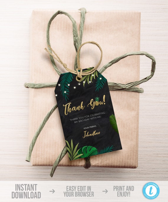 Aloha Thank You Tag Editable Tropical Luau Thank You Tag Template Hawaiian Favor Tags Download Gold Aloha Thank You Tags Gift Tags BGT Il_570xn