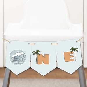 Surf Birthday High Chair Banner Retro Surfing Party Highchair Banner The Big One Birthday Party 70s Van Surfboard Beach Party Chair Decor