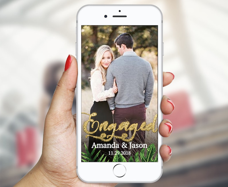 Tropical Engaged Geofilter Engagement Snapchat Filter Editable Gold Tropical Engagement Filter Snapchat GeoFilter Instant Download