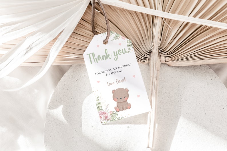 Teddy Bear Birthday Thank You Tag Editable Bear Girl Boy Baby Party Favors Bearly Birthday Decor Thanks Tags Instant Download Gift Tag image 2