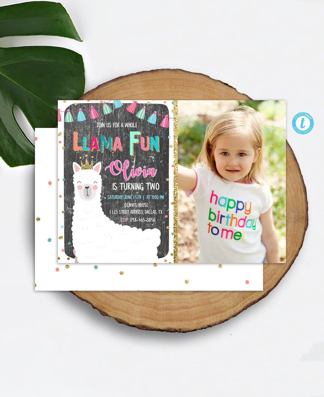 Llama Invitation Template With Photo Girl Llama Birthday Invite ...