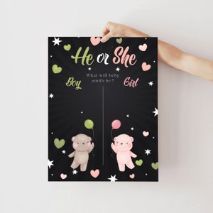 Teddy Bear Gender Reveal Voting Sign What Will Baby Be Bear Balloons Party Editable Download Voting Banner Boy Or Girl Baby Voting Board