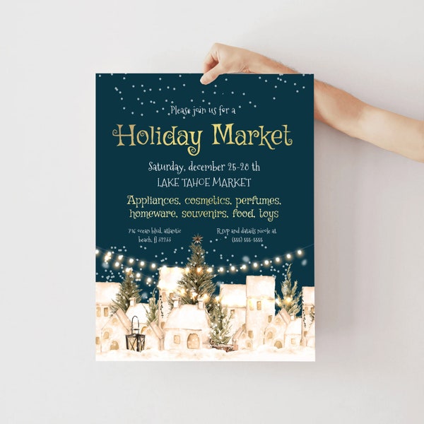 Holiday Market Flyer Editable Christmas Market Flyer Winter Holiday Customized Festival Flyer Winter Craft Show Craft Fair Church Flyer