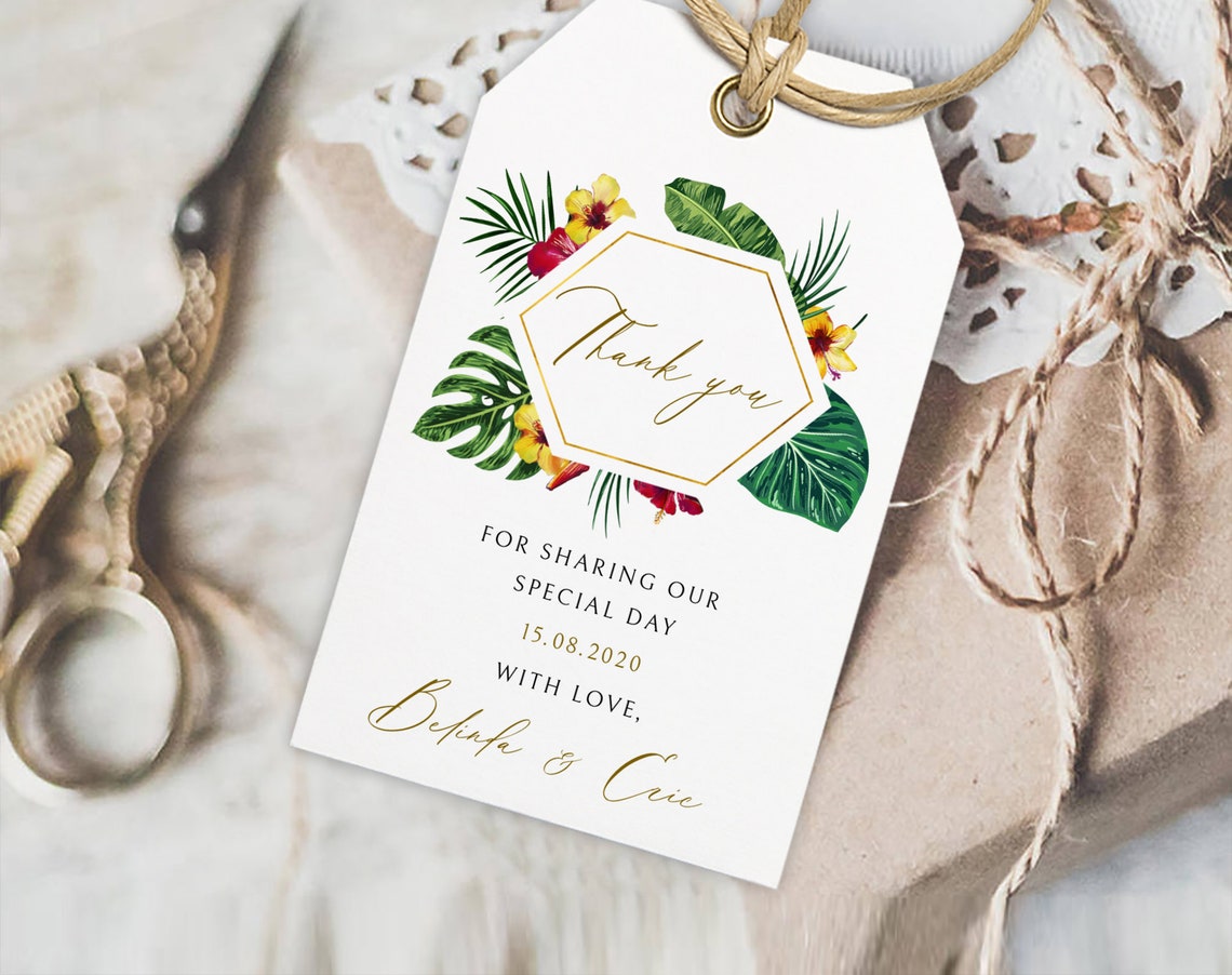 Tropical Thank You Tag Template Destination Wedding Favor Tag - Etsy