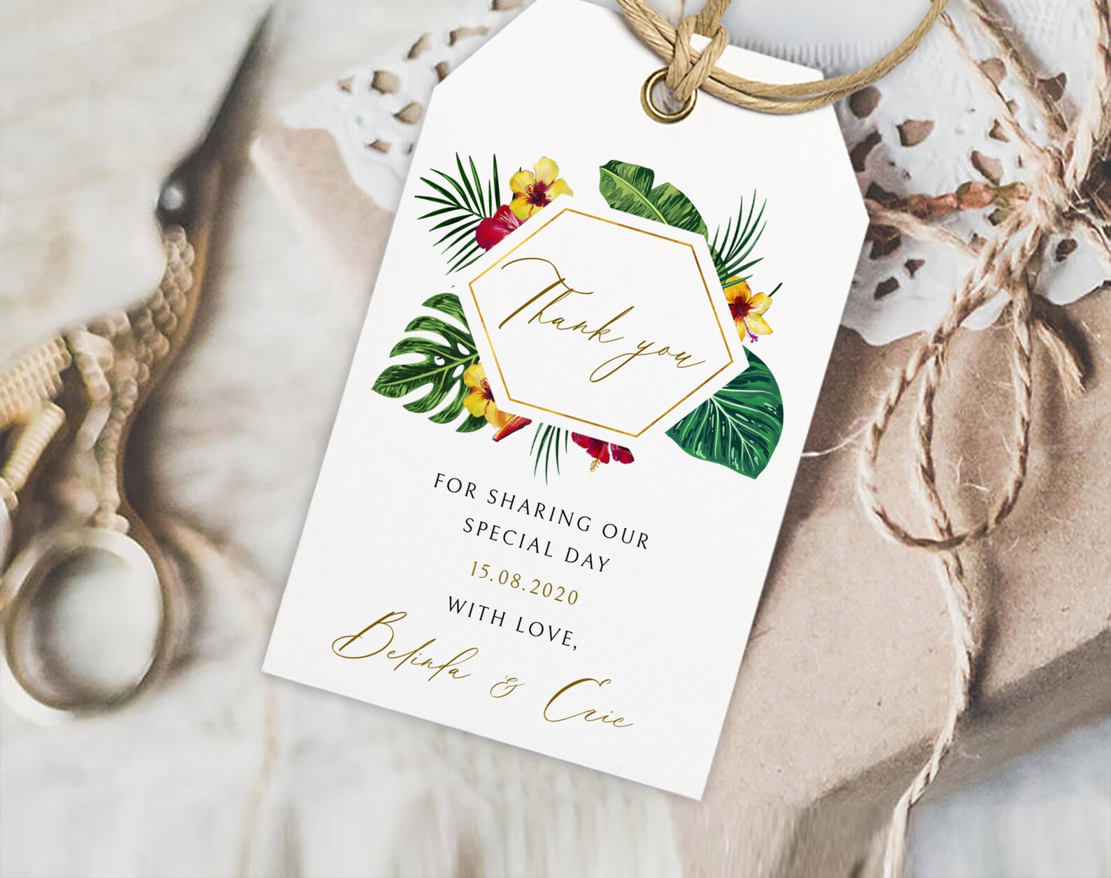 Tropical Thank You Tag Template Destination Wedding Favor Tag - Etsy