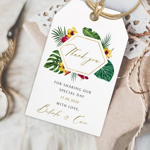 Tropical Thank You Tag Template Destination Wedding Favor Tag Hawaiian ...