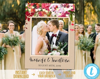 Photo Booth Frame Wedding Editable Rustic Photo Props Frame Boho Photo Booth Printable Floral Photo Props Selfie Frame Instant Download